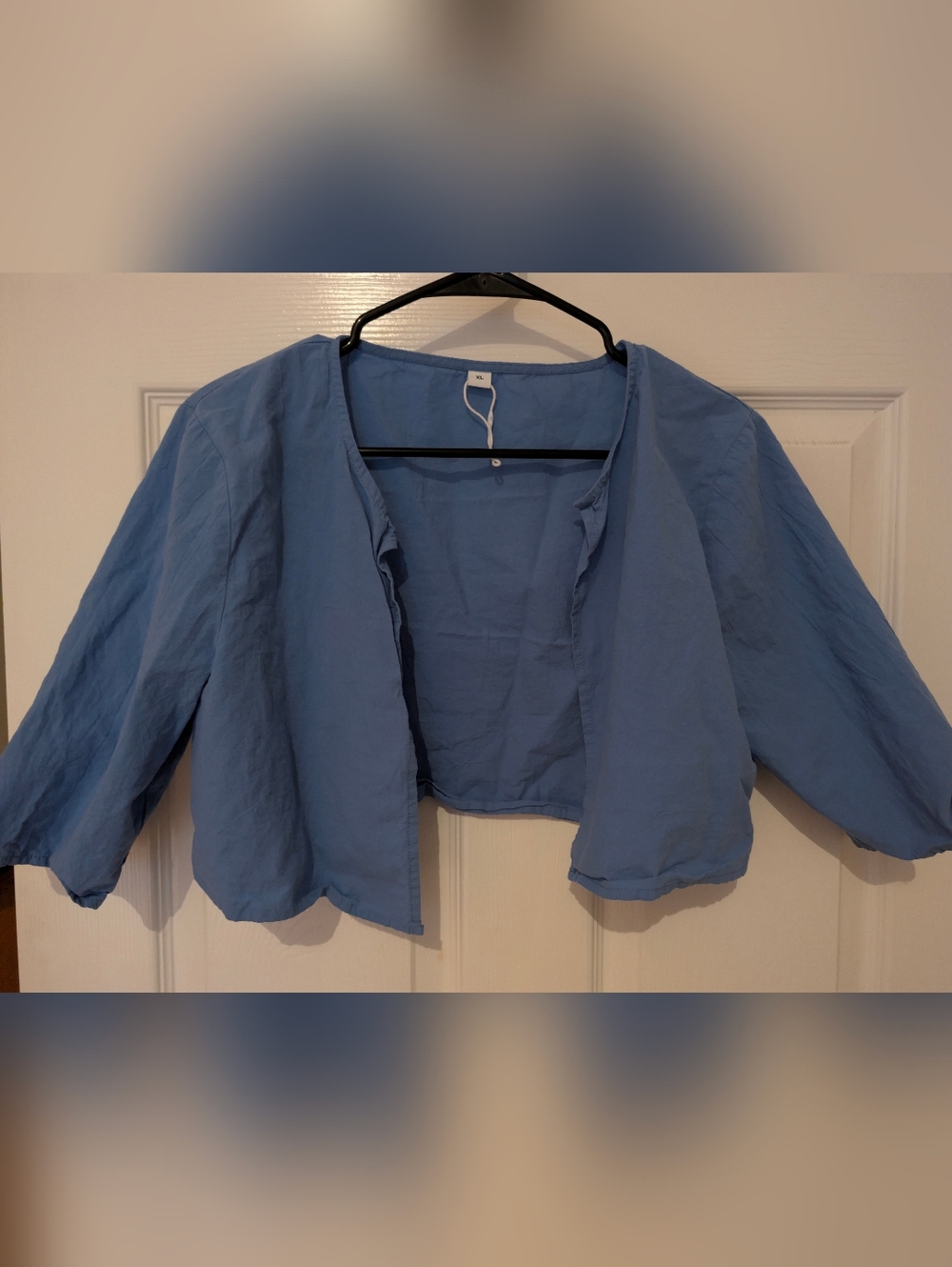 Juniors Lightweight Open Front Cropped Jacket in Dusty Blue